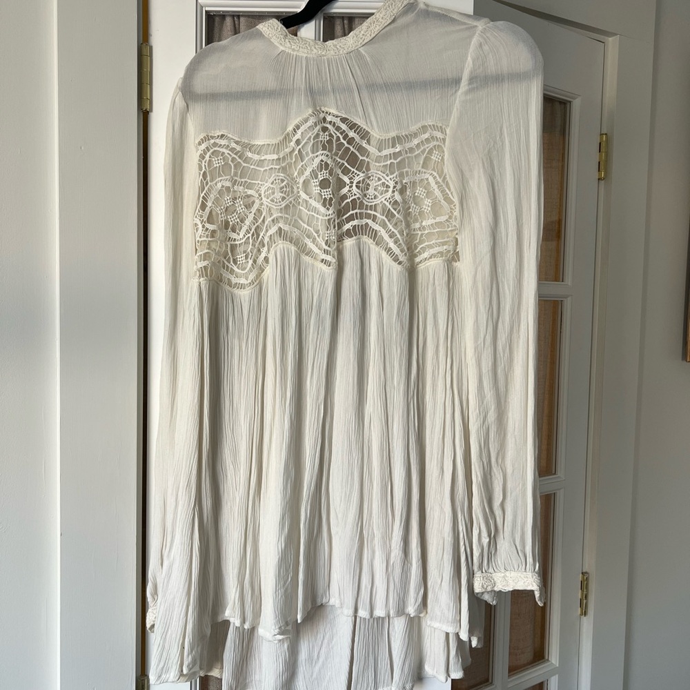 Free People Boho Cream Lace Accent Mini Dress